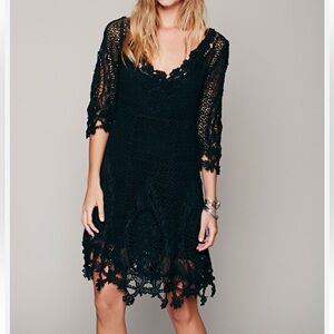 Free People Mi Amore Black Crochet Lace Dress size 0